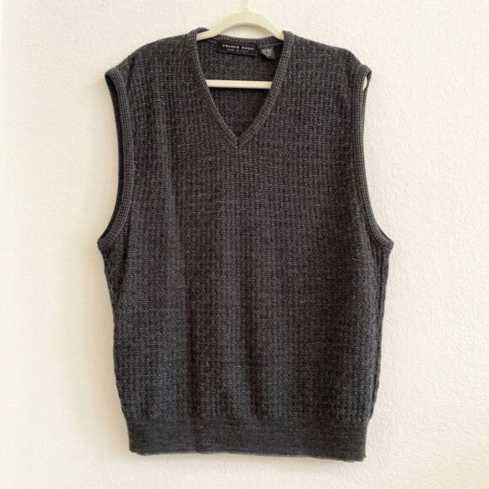 Franco Rossi Made In Italy Vintage Designer Sweater Vest SZ XL Wool Blend Black‎